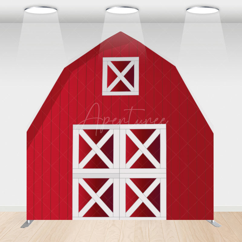 Aperturee - Aperturee Red White Farm Barn Door Arch Party Decor Backdrop
