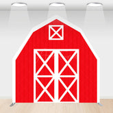 Aperturee - Aperturee Red White Farm House Barn Door Arch Birthday Backdrop