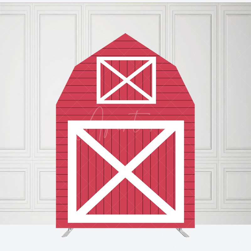 Aperturee Aperturee Red White Farm House Barn Door Arch Party Backdrop