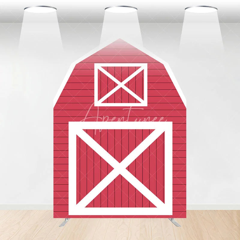 Aperturee - Aperturee Red White Farm House Barn Door Arch Party Backdrop