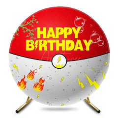 Aperturee - Aperturee Red White Genius Ball Round Happy Birthday Backdrop