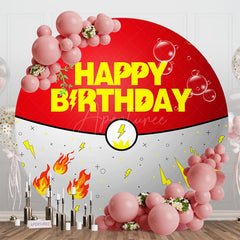 Aperturee - Aperturee Red White Genius Ball Round Happy Birthday Backdrop