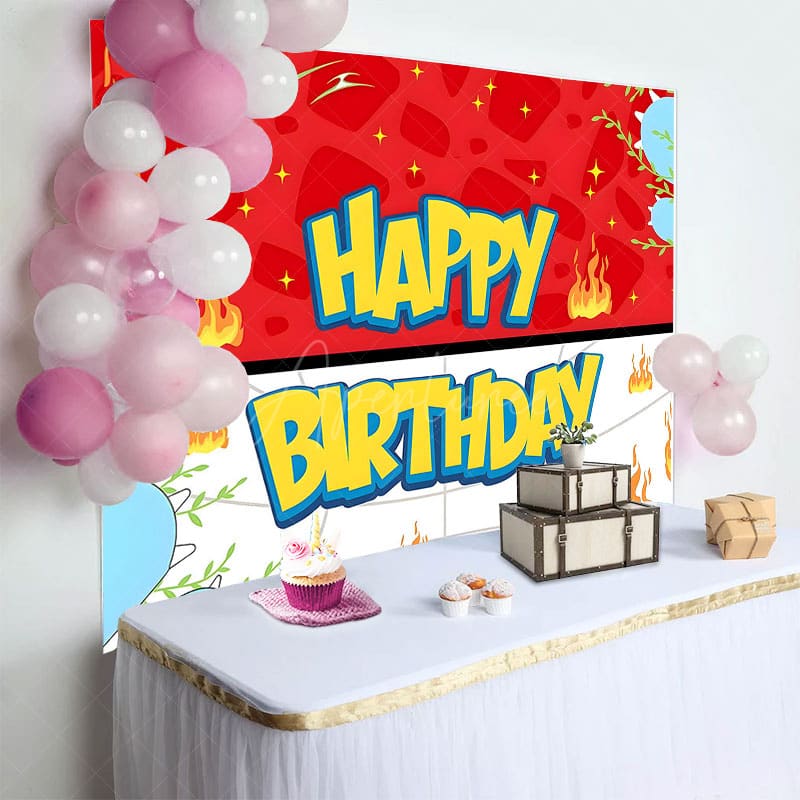 Aperturee - Aperturee Red White Genius Paw Leaves Happy Birthday Backdrop