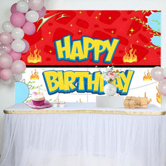 Aperturee - Aperturee Red White Genius Paw Leaves Happy Birthday Backdrop