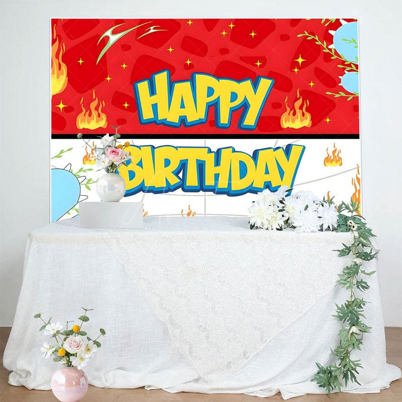 Aperturee - Aperturee Red White Genius Paw Leaves Happy Birthday Backdrop