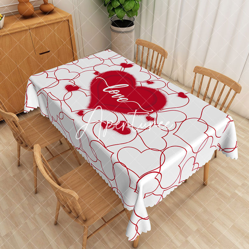 Aperturee - Aperturee Red White Love Heart Valentines Rectangle Tablecloth