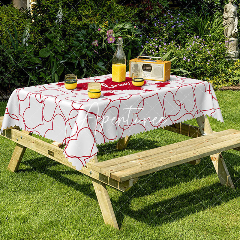 Aperturee - Aperturee Red White Love Heart Valentines Rectangle Tablecloth