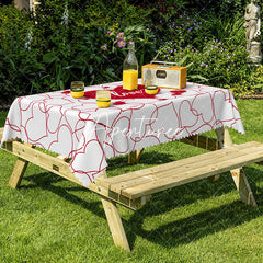 Aperturee - Aperturee Red White Love Heart Valentines Rectangle Tablecloth