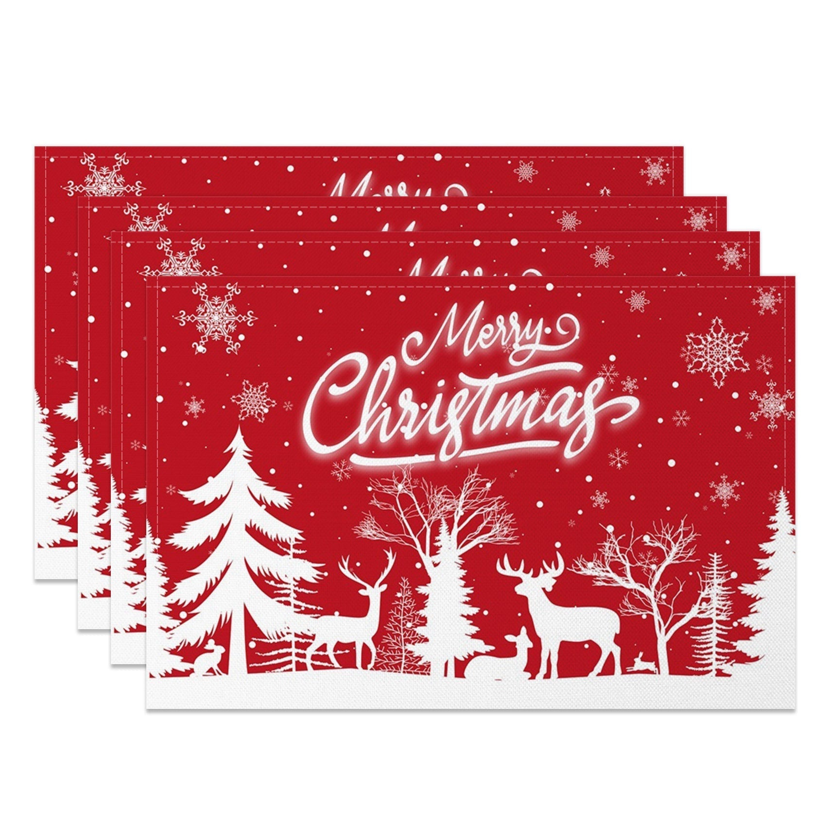 Aperturee - Aperturee Red White Pine Forest Elk Xmas Set Of 4 Placemats