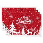 Aperturee - Aperturee Red White Pine Forest Elk Xmas Set Of 4 Placemats