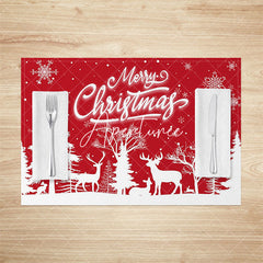 Aperturee - Aperturee Red White Pine Forest Elk Xmas Set Of 4 Placemats