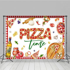 Aperturee - Aperturee Red White Plaid Tempting Pizza Time Party Backdrop