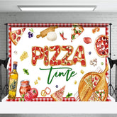 Aperturee - Aperturee Red White Plaid Tempting Pizza Time Party Backdrop