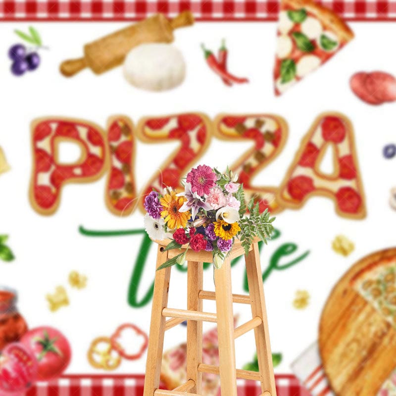 Aperturee - Aperturee Red White Plaid Tempting Pizza Time Party Backdrop