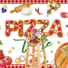Aperturee - Aperturee Red White Plaid Tempting Pizza Time Party Backdrop