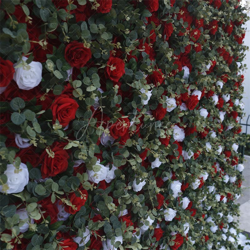 Aperturee - Aperturee Red White Rose Leaves Faux Flowel Wall Wedding Decor