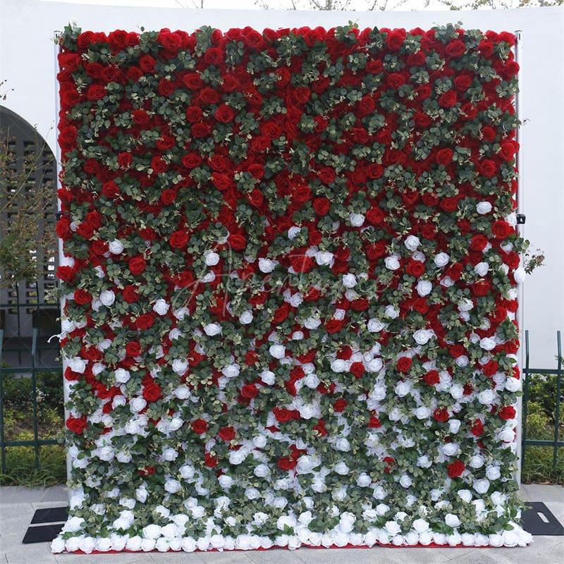 Aperturee - Aperturee Red White Rose Leaves Faux Flowel Wall Wedding Decor