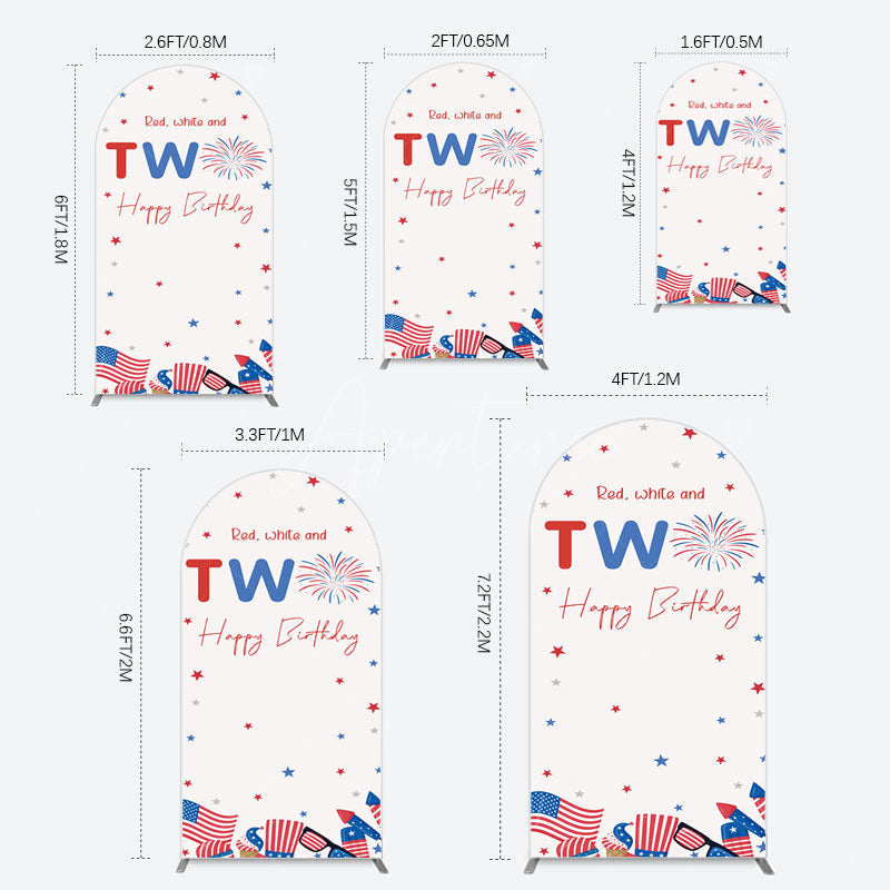 Aperturee - Aperturee Red White Two Happy Birthday Holiday Arch Backdrop