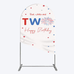 Aperturee - Aperturee Red White Two Happy Birthday Holiday Arch Backdrop