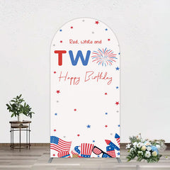 Aperturee - Aperturee Red White Two Happy Birthday Holiday Arch Backdrop