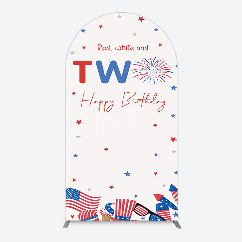 Aperturee - Aperturee Red White Two Happy Birthday Holiday Arch Backdrop