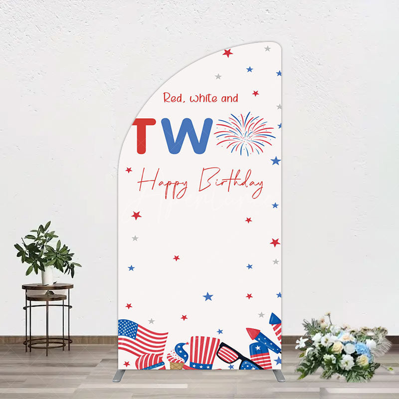 Aperturee - Aperturee Red White Two Happy Birthday Holiday Half Moon Arch Backdrop