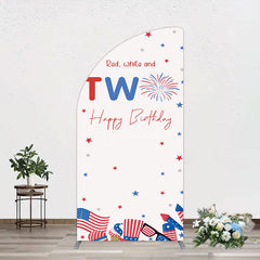 Aperturee - Aperturee Red White Two Happy Birthday Holiday Half Moon Arch Backdrop