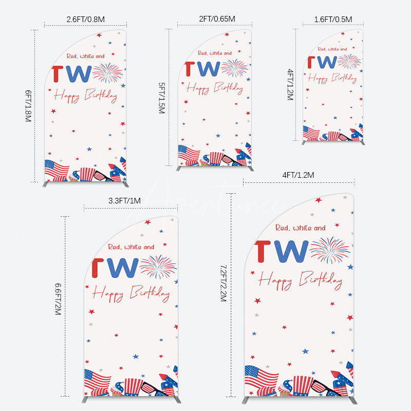 Aperturee - Aperturee Red White Two Happy Birthday Holiday Half Moon Arch Backdrop