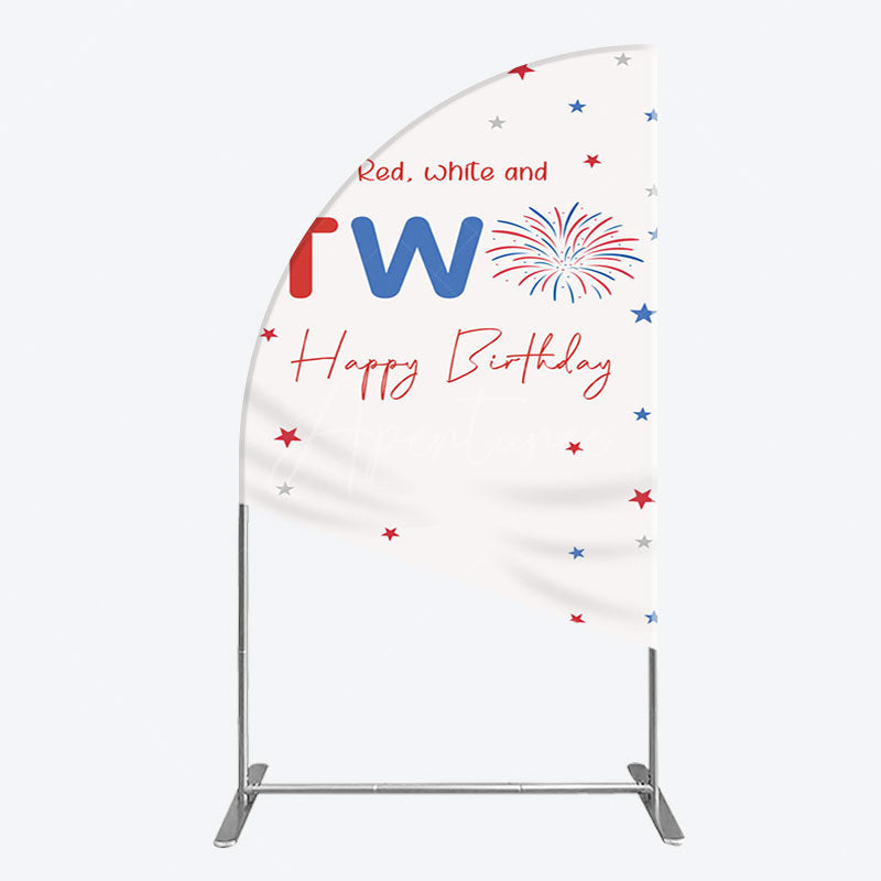 Aperturee - Aperturee Red White Two Happy Birthday Holiday Half Moon Arch Backdrop