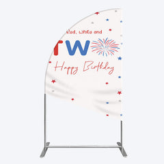 Aperturee - Aperturee Red White Two Happy Birthday Holiday Half Moon Arch Backdrop