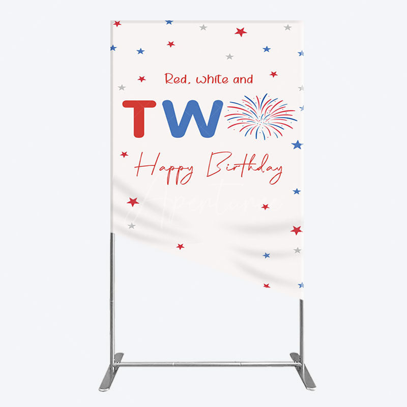 Aperturee - Aperturee Red White Two Happy Birthday Holiday Rectangle Backdrop