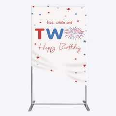 Aperturee - Aperturee Red White Two Happy Birthday Holiday Rectangle Backdrop