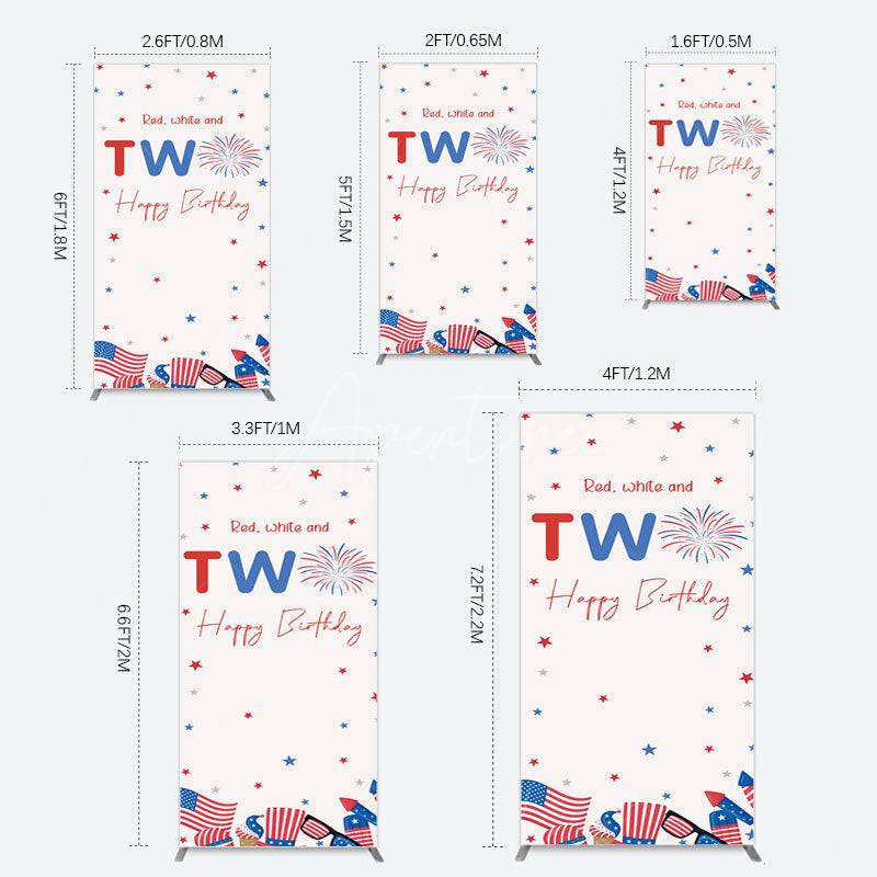 Aperturee - Aperturee Red White Two Happy Birthday Holiday Rectangle Backdrop