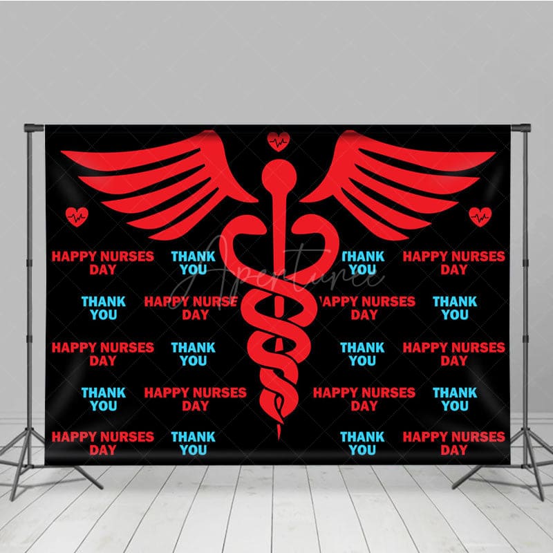 Aperturee - Aperturee Red Winged Wand Thank You Happy Nurses Day Backdrop