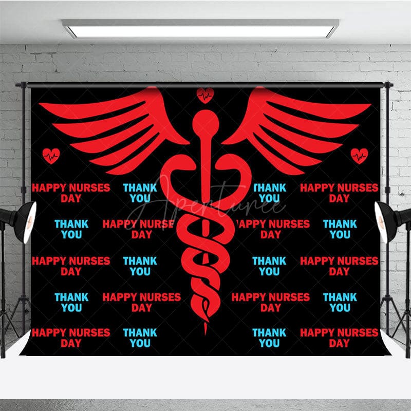 Aperturee - Aperturee Red Winged Wand Thank You Happy Nurses Day Backdrop