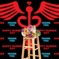 Aperturee - Aperturee Red Winged Wand Thank You Happy Nurses Day Backdrop