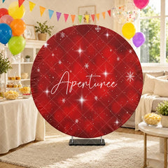 Aperturee - Aperturee Red Winter Snowflakes Sparkling Round Backdrop with Bokeh Effect Christmas Holiday Party Decor