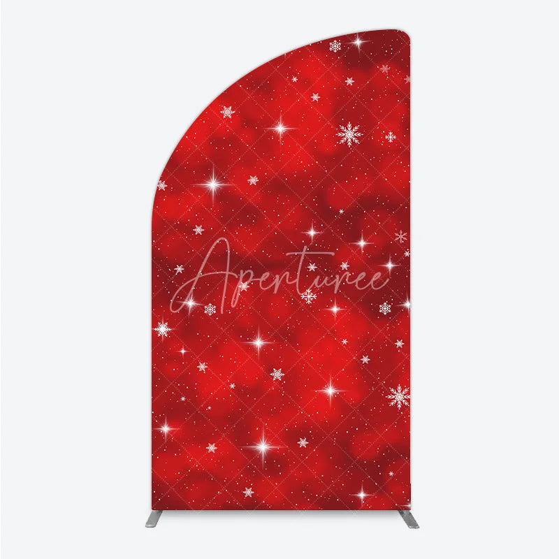 Aperturee - Aperturee Red Winter Wonderland Half Moon Arch Backdrop with Sparkling Snowflakes and Stars Holiday Party Decor