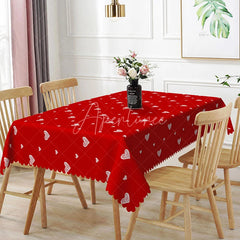 Aperturee - Aperturee Red with White Scribble Heart Rectangle Tablecloth Cute Minimalist Love Pattern Valentine Anniversary Dining Decor