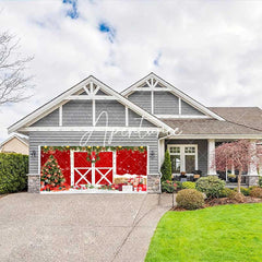 Aperturee - Aperturee Red Wood Barn Door Pine Leaves Garage Door Banner
