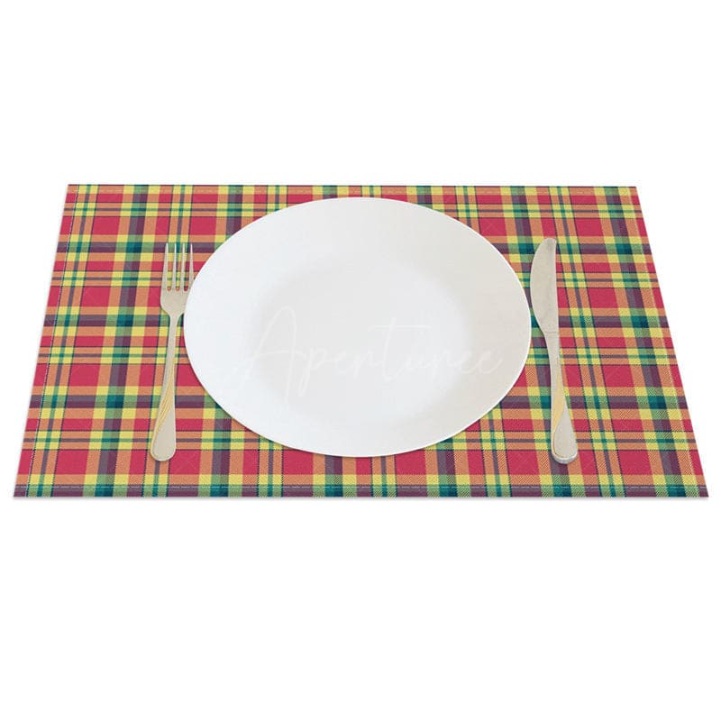 Aperturee - Aperturee Red Yellow And Blue Grids Simple Set of 4 Placemats