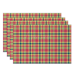 Aperturee - Aperturee Red Yellow And Blue Grids Simple Set of 4 Placemats