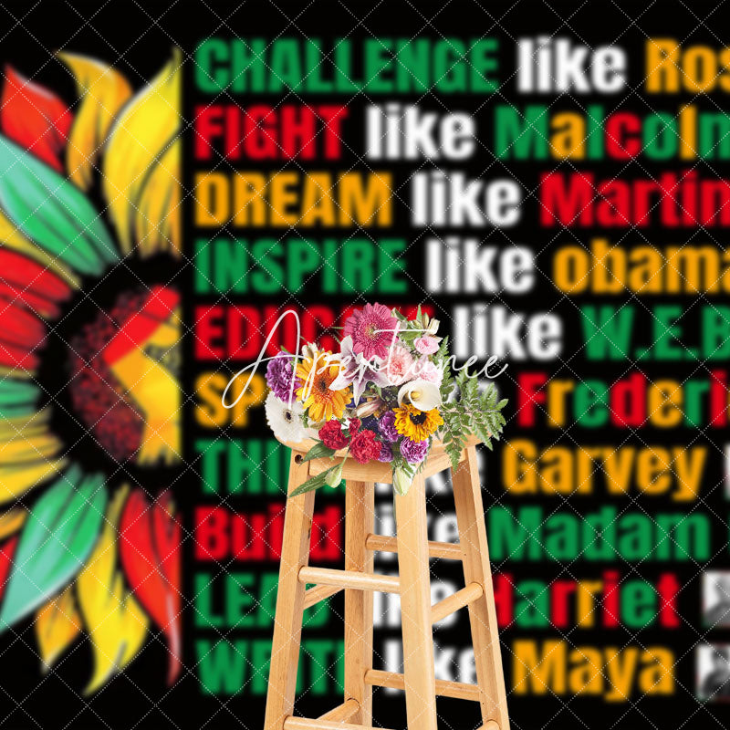 Aperturee - Aperturee Red Yellow Green Floral Black History Month Backdrop