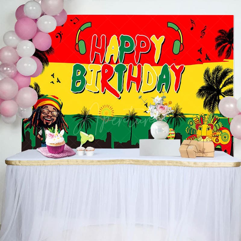 Aperturee - Aperturee Reggae Festival Palm Trees Happy Birthday Backdrop