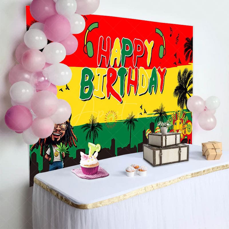 Aperturee - Aperturee Reggae Festival Palm Trees Happy Birthday Backdrop