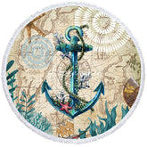 Aperturee - Aperturee Relaxing Poolside Anchor Pattern Round Beach Towel