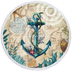 Aperturee - Aperturee Relaxing Poolside Anchor Pattern Round Beach Towel