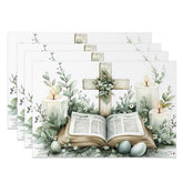 Aperturee - Aperturee Religious Easter Cross Bible Set of 4 Placemats Holy Candle Egg Decoration Spring Faith Dining Table Mat