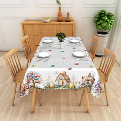 Aperturee - Aperturee Religious Easter Scene Rectangle Tablecloth He Is Risen Bunny Egg Table Cover Spring Holiday Home Decor