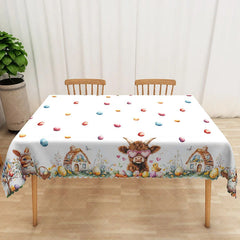 Aperturee - Aperturee Religious Easter Scene Rectangle Tablecloth He Is Risen Bunny Egg Table Cover Spring Holiday Home Decor